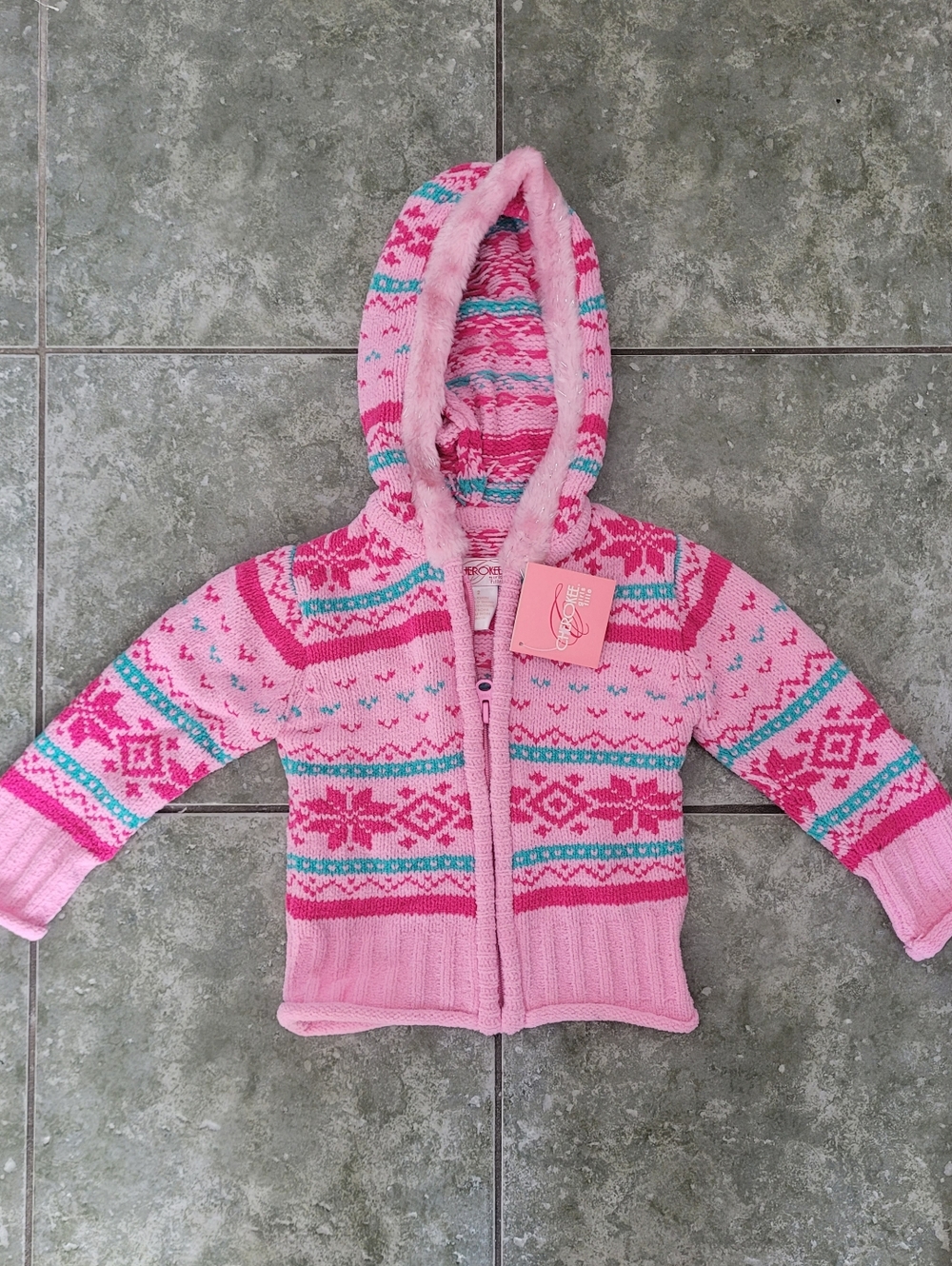 NWT Cherokee Girls’ Long Sleeve Hooded Zip Sweater Pink Size 2
